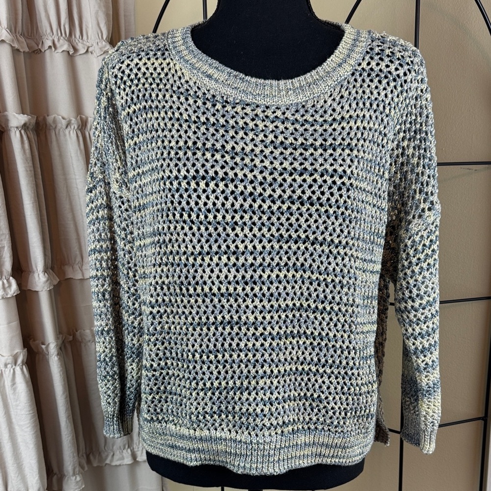 French Connection Women's Blue Cream Metallic Knit Sweater Size XS